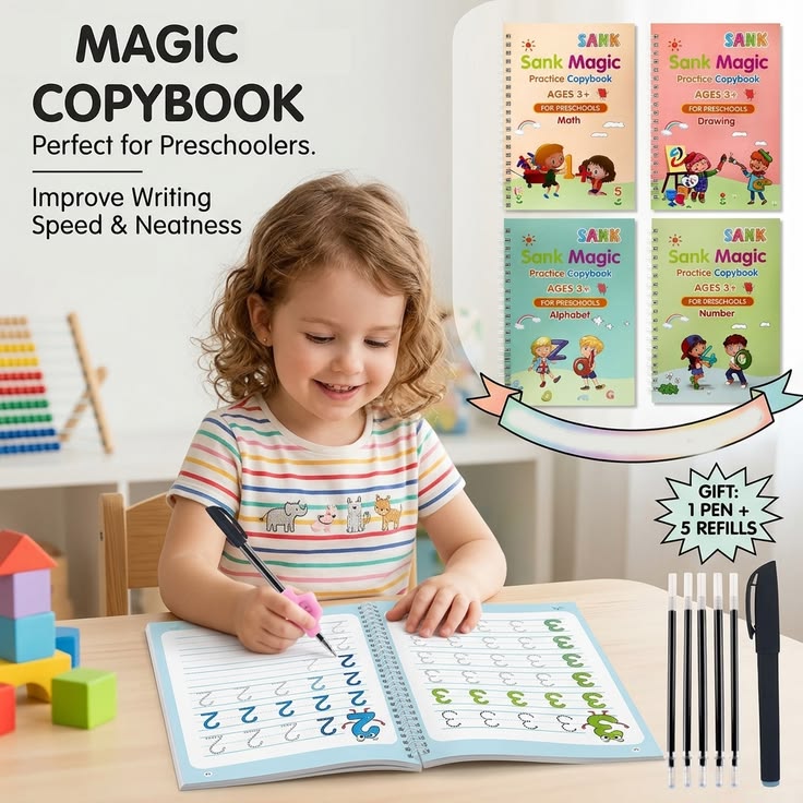 Magic Book for Kids (4 Book+10 Refill+1 Pen+1 Grip)