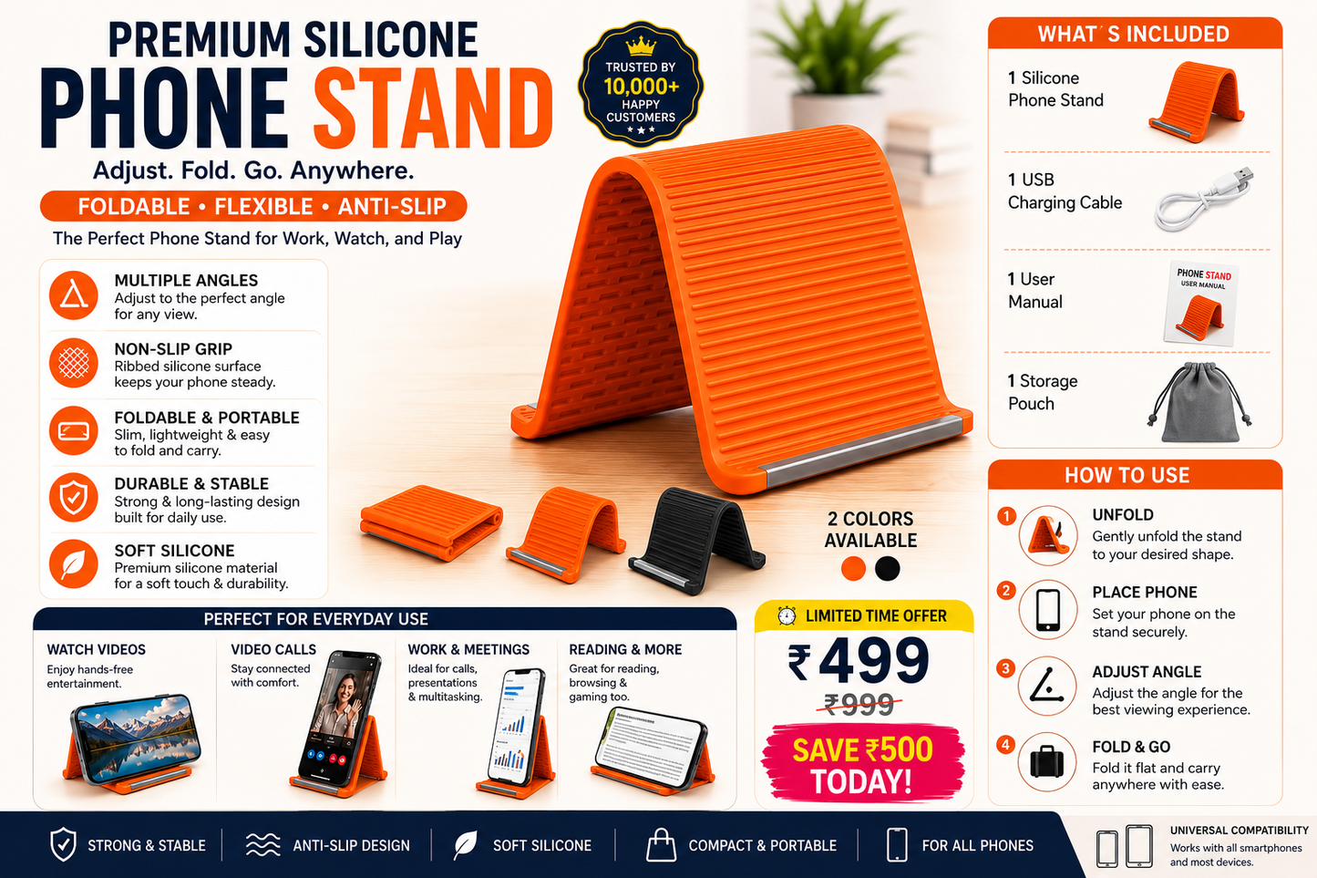 Flexible Silicone Phone Stand with Aluminum Core