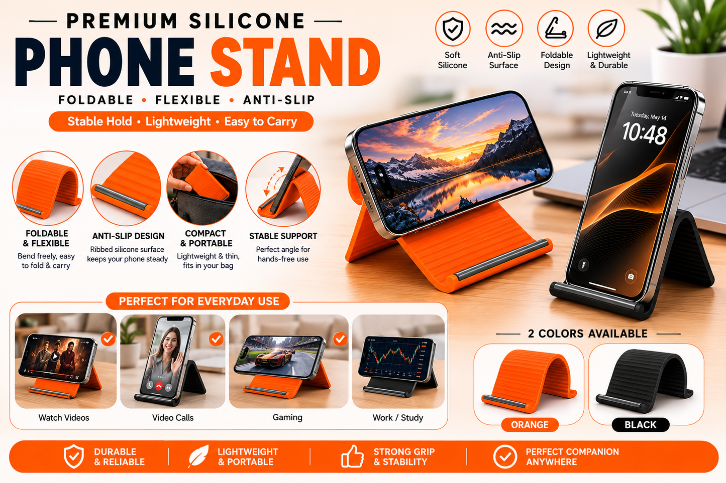 Flexible Silicone Phone Stand with Aluminum Core